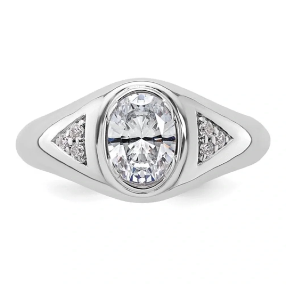 IBGoodman 14K White Gold Lab Grown Diamond Oval Men’s Ring –Modern Luxury